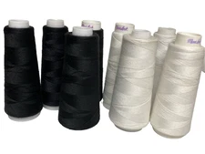 Lot of 8 Maxi Lock Sewing Thread Cone Spools Black & White - Talon Maxilock