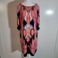 Chico's Size 1 US M Baroque Print Graphic Aztec 3/4 sleeve Shift Dress Pattern