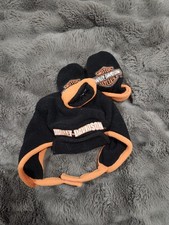 Harley Davidson Black Orange Fleece Hat Ear Flap Cap Toddler