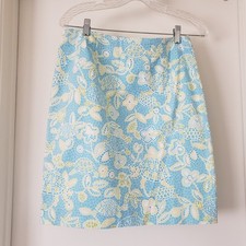 TALBOTS Turtle Mosaic Pencil Skirt Cotton Spandex Zip Size 8 Beach Coastal Vtg