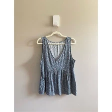 J Crew Mercantile • Blue Floral Sleeveless Peplum Top Size Md Preppy Lightweight