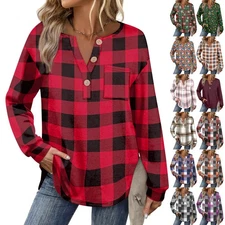 Long Sleeve Shirts for Women Tops V Neck Casual Basic T Shirts with Chest Pocket