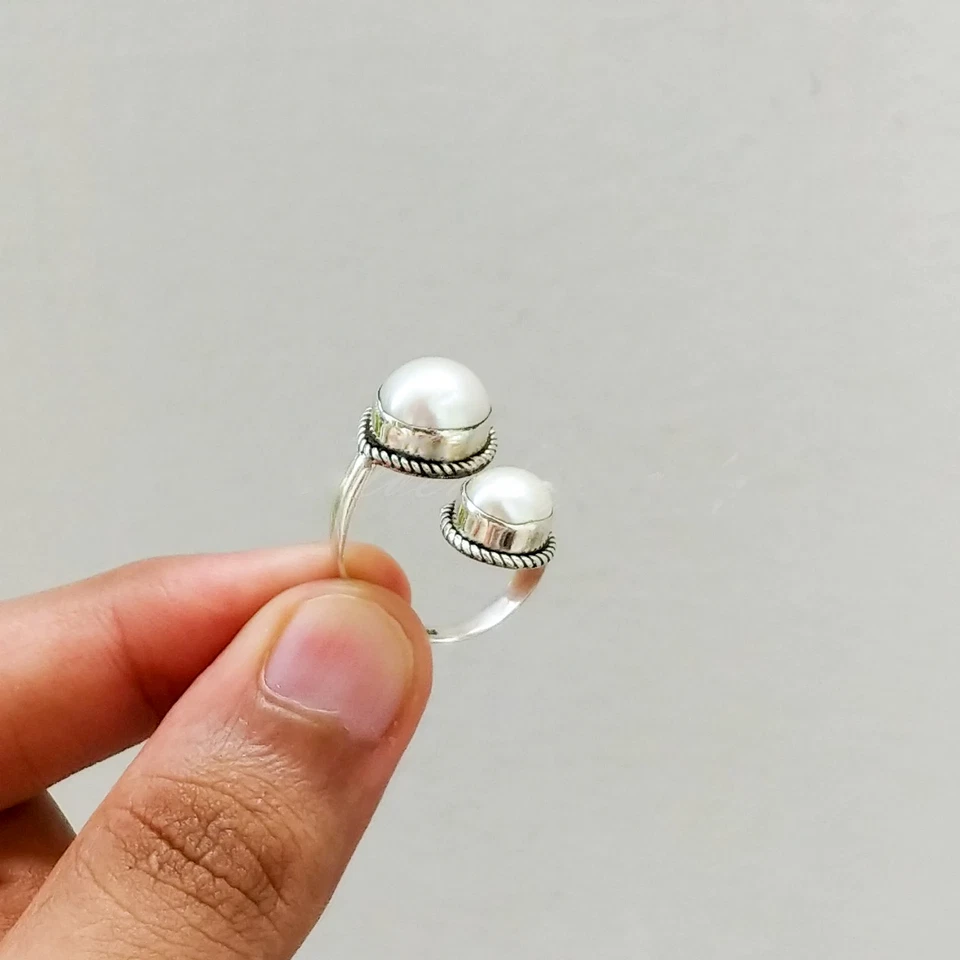 Pearl Solid 925 Sterling Silver Statement Handmade Lovely Ring, All Size M1297 - Image 4 of 4