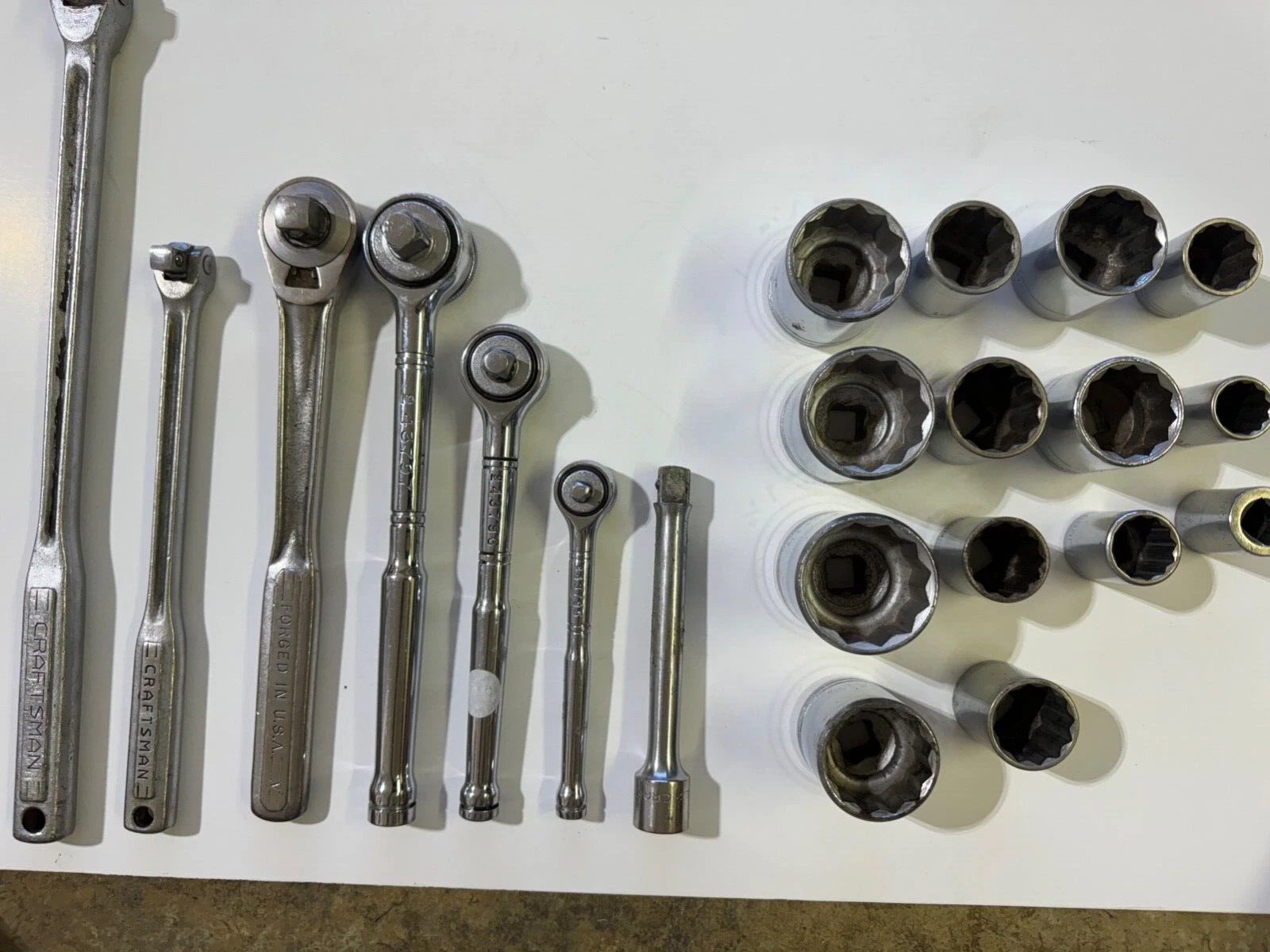 57 PIECES OF CRAFTSMAN WRENCHES RACHETS AND SOCKETS & proto sockets