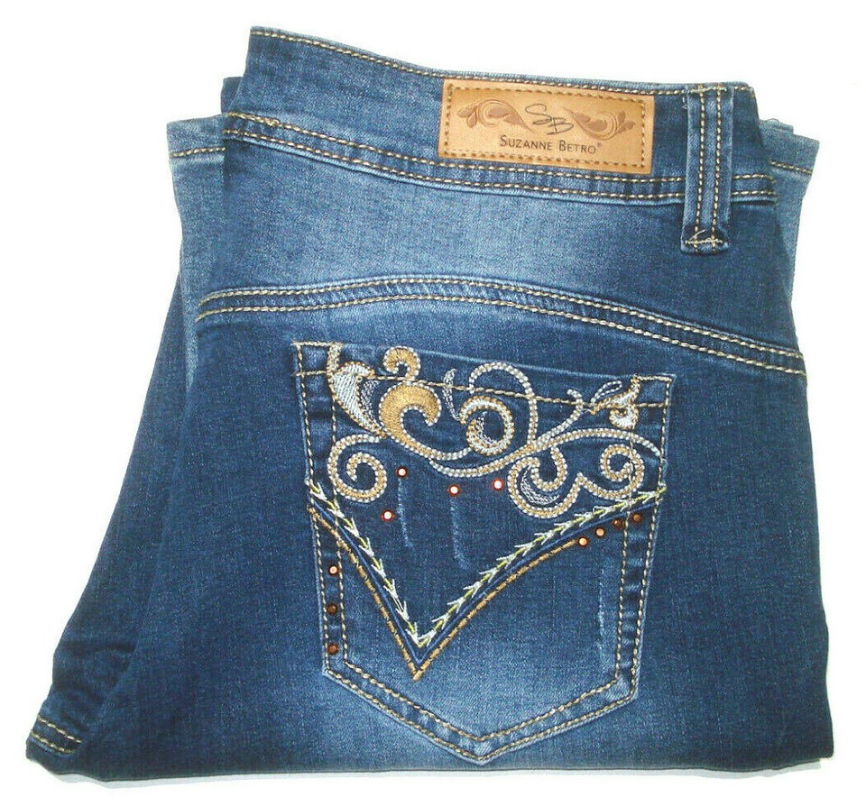 SUZANNE BETRO WOMENS SIZE 10 MEAS W33 X L33 DISTRESSED FLARED BLUE DENIM JEANS