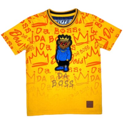 New Kid's Elite Premium Denim Da Boss Yellow Tee Size 3-4 Brand New!