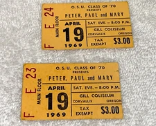 PETER PAUL MARY 1969 CONCERT TICKET STUBS O.S.U. COLISEUM MARY TRAVERS Ephemera