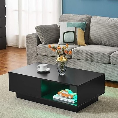 Couchtisch aus Holz mit Ablageschublade und Ablage Holz Sofa Beistelltisch