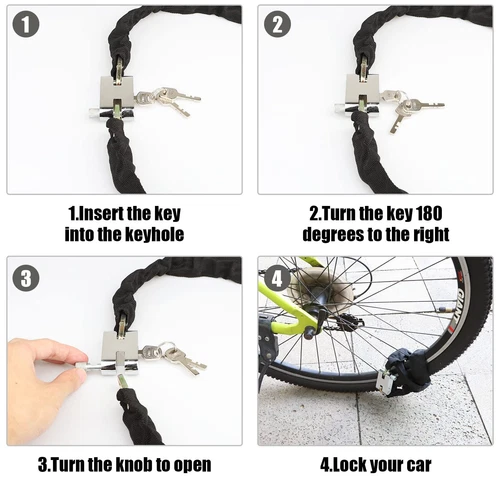 4 Fuß Fahrradschloss Kabel Kettenschloss Schwerlast Diebstahlsicherung (schwarz) - Bild 12 von 17