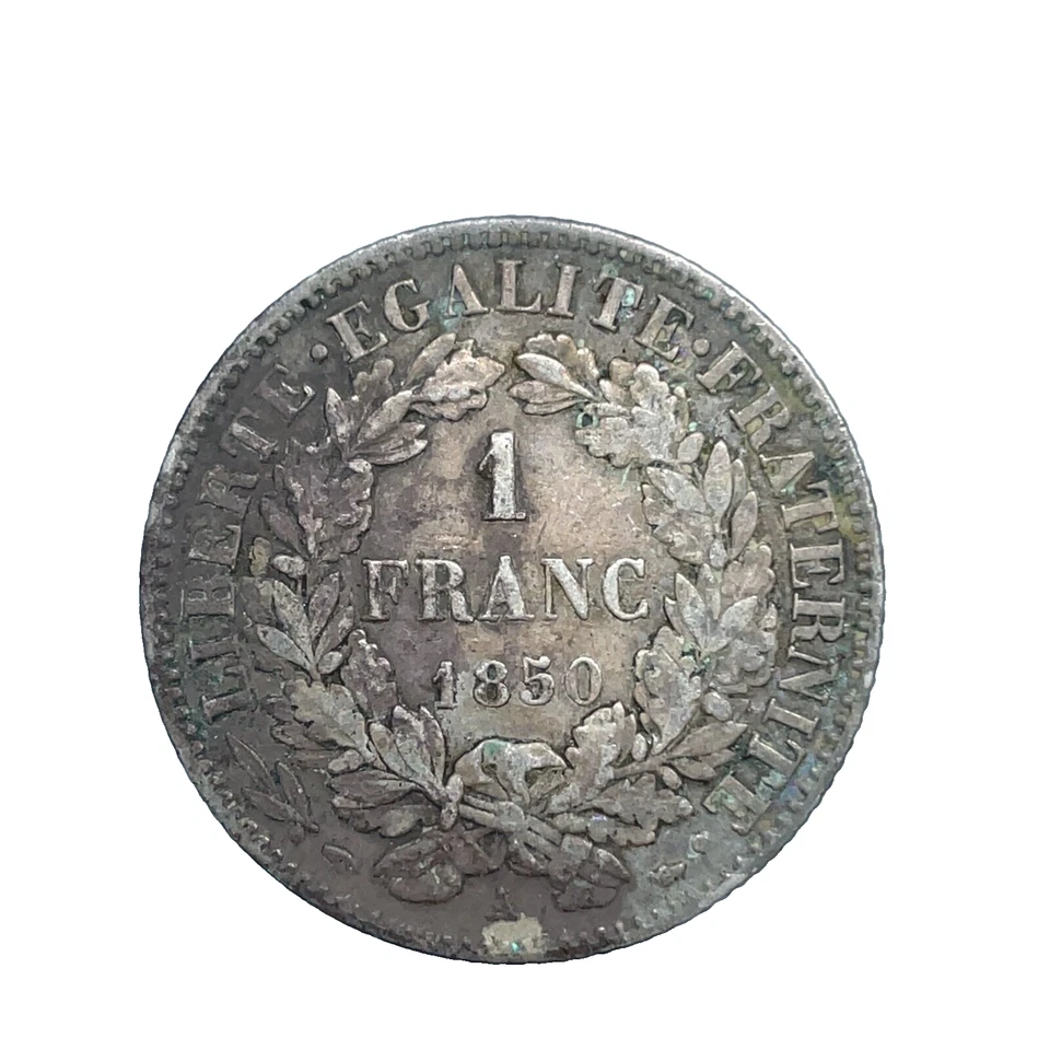 Moneda de plata 1850 A París Francia Segunda República 1 franco KM#759.1 Foto 2 de 4
