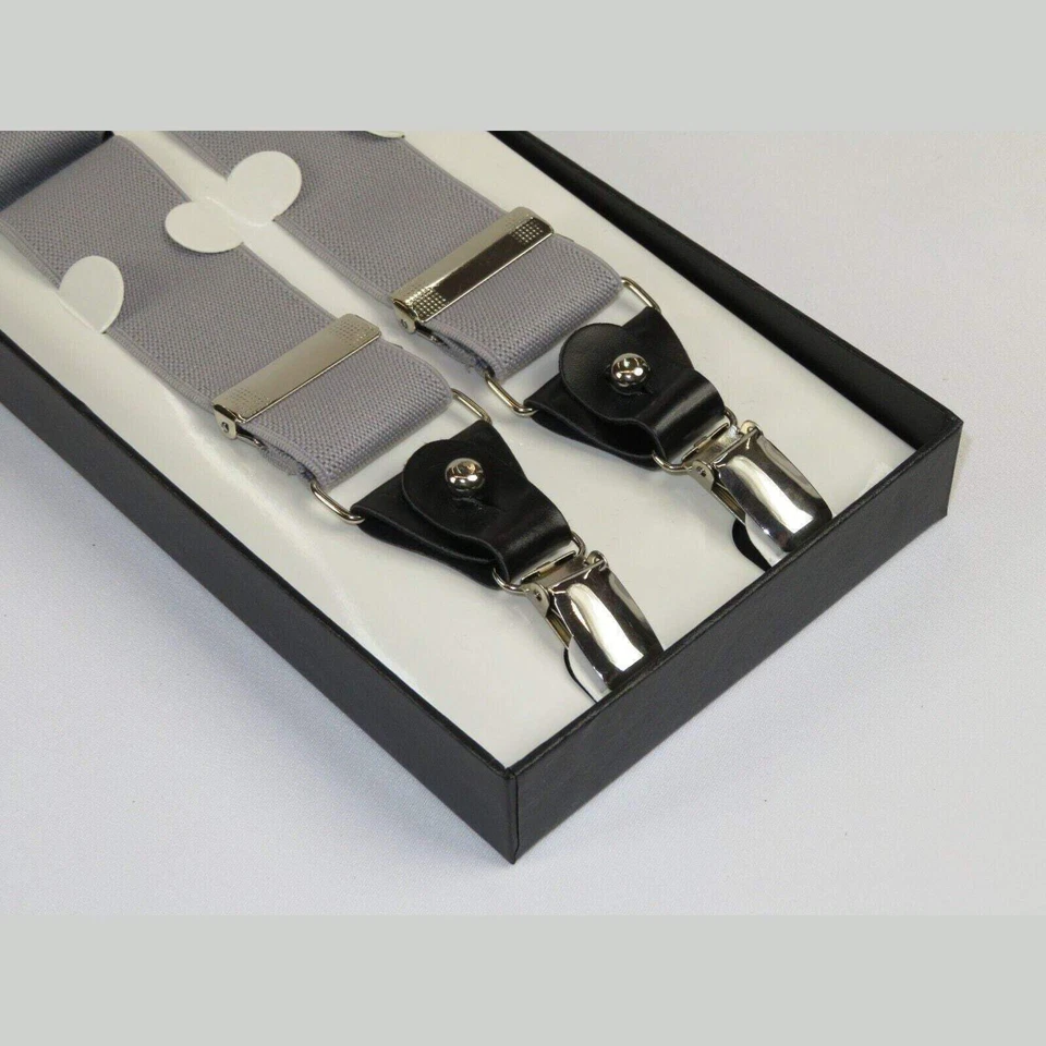 ELEGANTE Tirantes Clip y Botón Opción para Pantalones o Traje Pantalones Plateado Foto 3 de 4