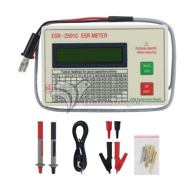 ESR-2501C ESR Meter 1-5ohms/5-25ohms DSR ESR Capacitor Tester with Clip & Pen #E