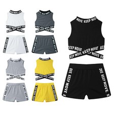 2Pcs Kids Girl Sportswear Outfit Crop Top Leggings Gym Leotard Set Workout Sport