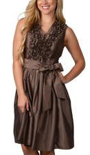 Jessica Howard ~Brown Shantung Ruffles Belted Fit & Flare Party Dresss 8 NEW $99