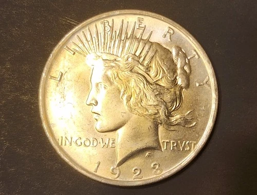 1923 BU UNCIRCULATED SILVER PEACE DOLLAR FREE SHIP + 1889 Carson City Bank Check