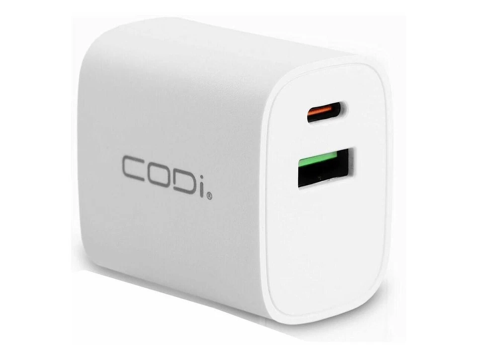 Cargador de Pared Doble Puerto Codi A01102 Blanco 20W, Salidas USB-C y USB-A Foto 4 de 4
