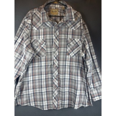 Wrangler Western Men s Pearl Snap Up Long Sleeve Plaid Collar Shirt 3XL