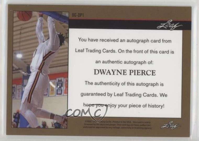 2021-22 Leaf Memories 1992 Base Auto Dwayne Pierce #BG-DP1 Auto - Image 2 of 2