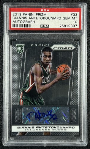 GIANNIS ANTETOKOUNMPO PSA 10 2013 PANINI PRIZM #33 ROOKIE AUTO RC BUCKS GEM MINT