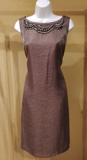 I.N. Studio Taupe Solid Sleeveless Back Zip Closure Formal Shift Dress Size: 14