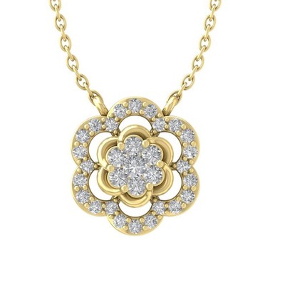 10K Gelbgold 0,25 kt im Labor gezüchteter Diamant Blume Anhänger Silber Kabel Kette 18 Zoll