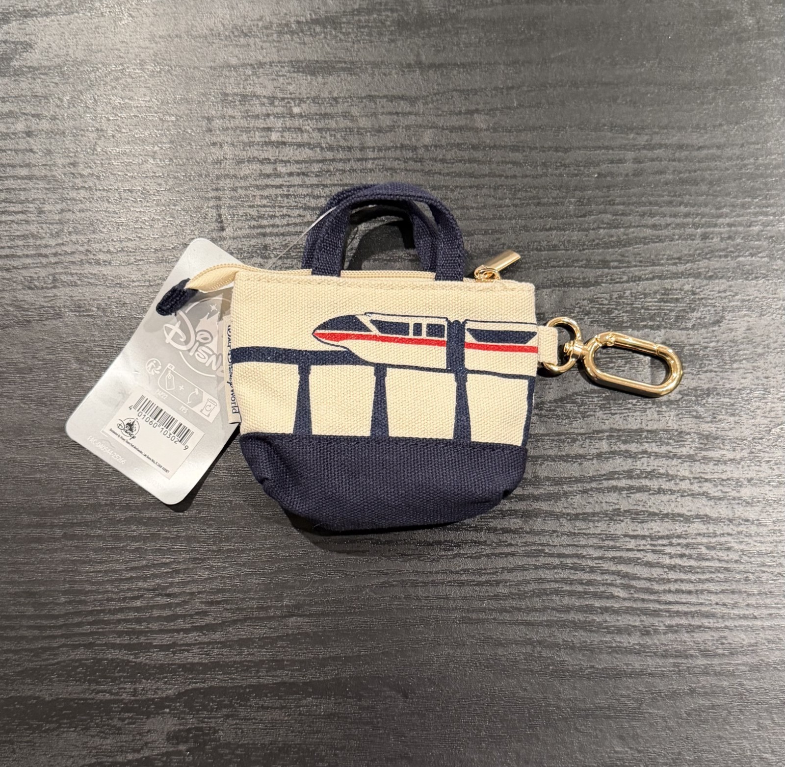 Walt Disney World Monorail Canvas Mini Tote Bag Keychain / Coin Pouch - NEW