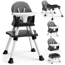 8-In-1 Baby High Chair, Toddler Booster Seat Dishwasher-Safe Tray, Dark Grey