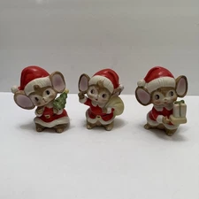 Vintage HOMECO #5405 Christmas Santa Mice Ceramic Figurines Set Of 3