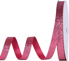 Pink Glitter Ribbon 3/8 Inch Cut Edge Christmas Ribbon for Gift Wrapping Crafts