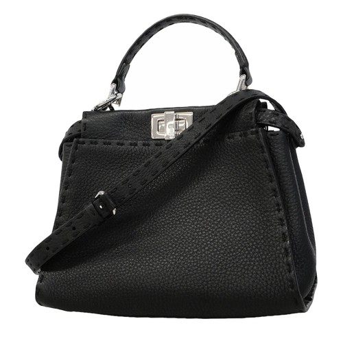 Auth [6gc3168] FENDI Handbag Celeria Peekaboo Leather Black Silver metal fit...