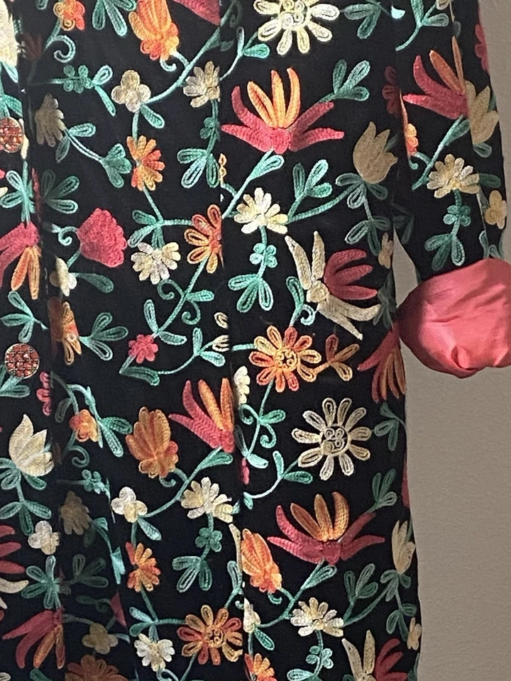 3 SISTERS XXL JACKET Black Embroidered Floral Swing BOUTIQUE UNIQUE COAT - Image 4 of 4