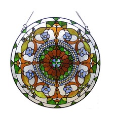 24" Round Stained Glass Clear Window Hanging Panel Suncatcher