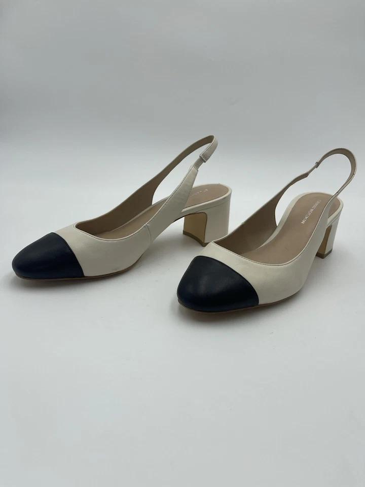 Stuart Weitzman Milla 55 Slingback Pump Chalk Black Leather SZ 8-EU 38.5 $495 - Image 3 of 4