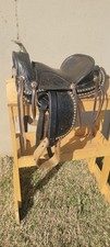 12" BLACK LEATHER STUDDED PONY SADDLE. 5" GULLET