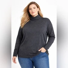 Lane Bryant Button Sleeve Turtleneck Top Dark Gray size 26/28
