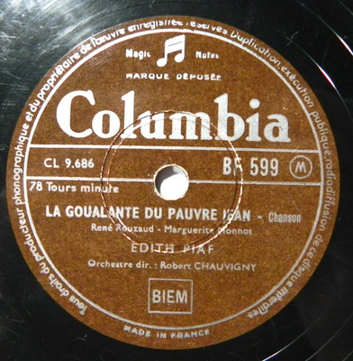 Edith Piaf - La Goualante Du Pauvre Jean / Heureuse 1954 Columbia BF 599 78RPM