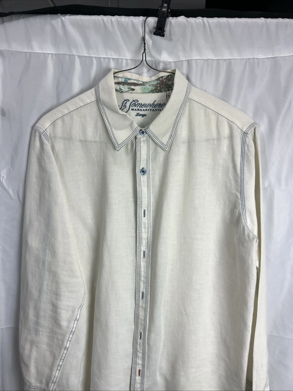 Tommy Bahama Linen Shirt Mens Large White Button Up Long Sleeve Flip Cuff