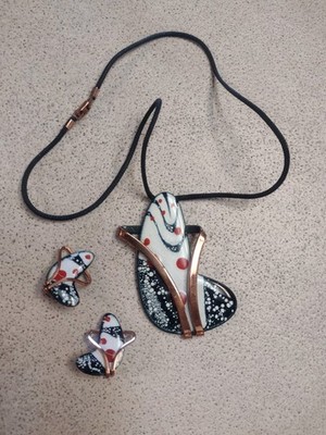 MCM 1950'S Renoir Matisse ''Amoeba'' Atomic Copper Necklace & Clip On Earrings Set