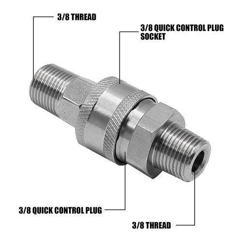 3/8" Pressure Washer Wand Gun Hose Quick Connect Thread Male Stainless Steel - Afbeelding 2 van 7