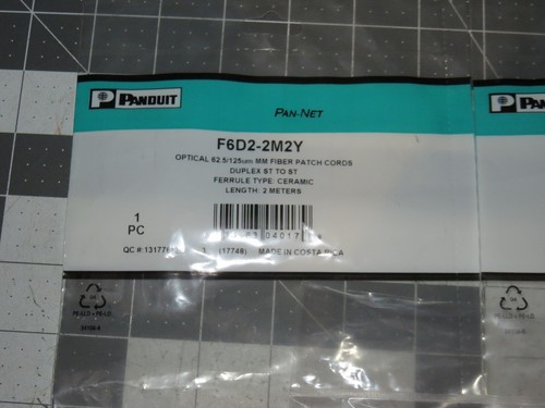 (3) F6D2-2M2Y PANDUIT Optical 62.5/125um MM Fiber Patch Cords Duplex ST to ST - Picture 2 of 5