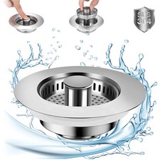 Kitchen Sink Drain Strainer 3 in 1 304 Stainless Steel Pop Up Sink Stopper