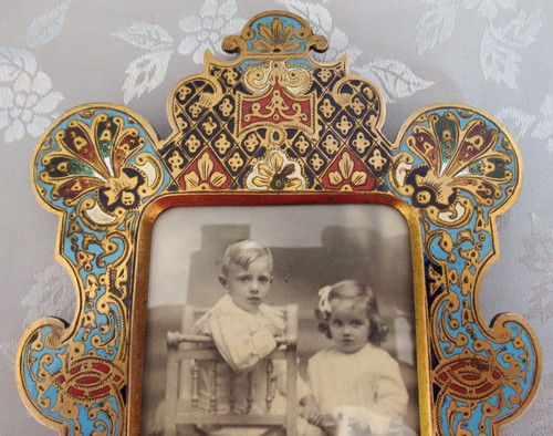 RARE ANTIQUE CLOISONNE ORIENTALIST ENAMEL DECOR PHOTO PICTURE FRAME TOP QUALITY - Picture 4 of 11
