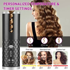 LCD Cordless Auto Rotating Hair Curler Hair Waver Curling Iron Wireless Ceramic