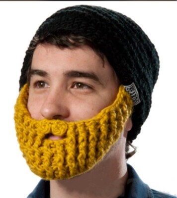 NWT Beardo Beanie Beard Hat Chunky Hand Knit Black with Detachable Blonde Beard