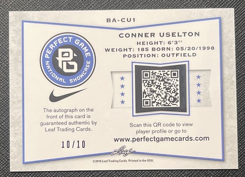 2016 Leaf Perfect Game National Showcase Conner Uselton Autogramm 10/10 #BA-CU1 - Bild 2 von 2