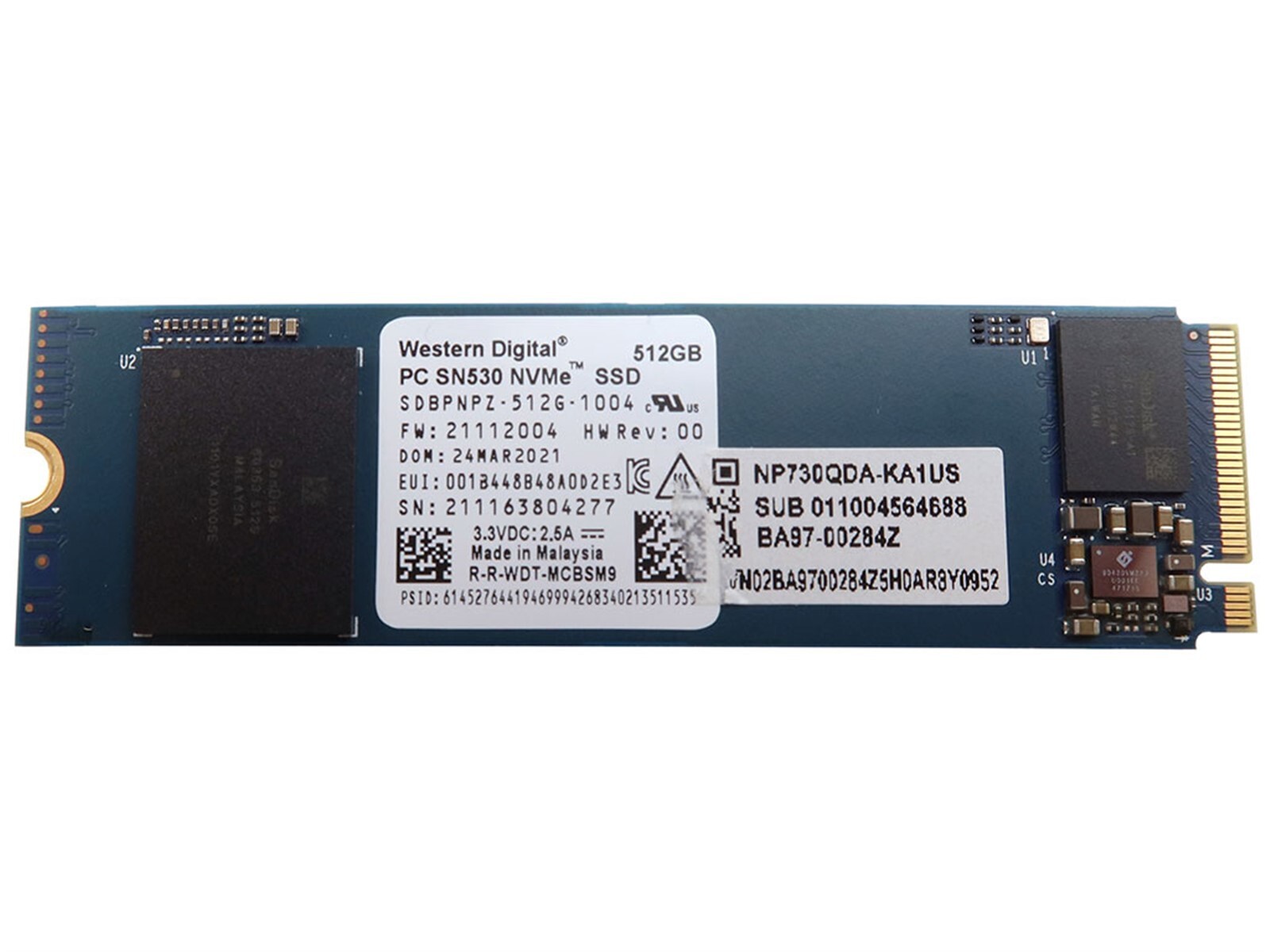 WESTERN DIGITAL PC SN530 SDBPNPZ-512G 512GB M.2 2280 NVME SSD SDBPNPZ ...