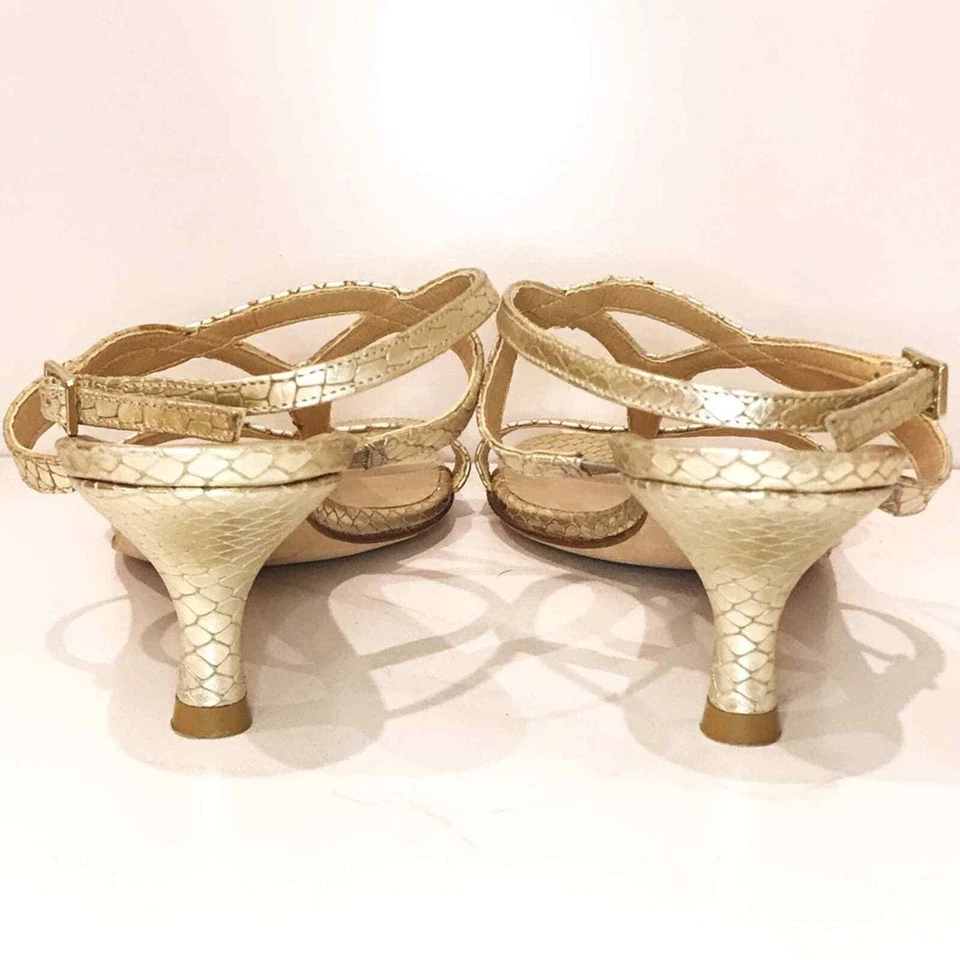 Stuart Weitzman 6 Midtanga Bali Snake Kitten Heel Sandal Champagne Gold Metallic - Image 4 of 4