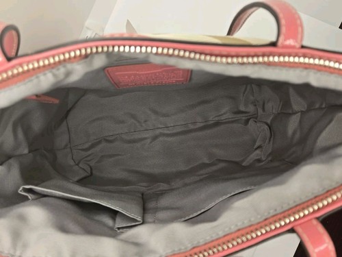 NWT Coach Signature Stripe Canvas Tote Shoulder Handbag Purse F19046 Khaki Coral - Picture 3 of 5
