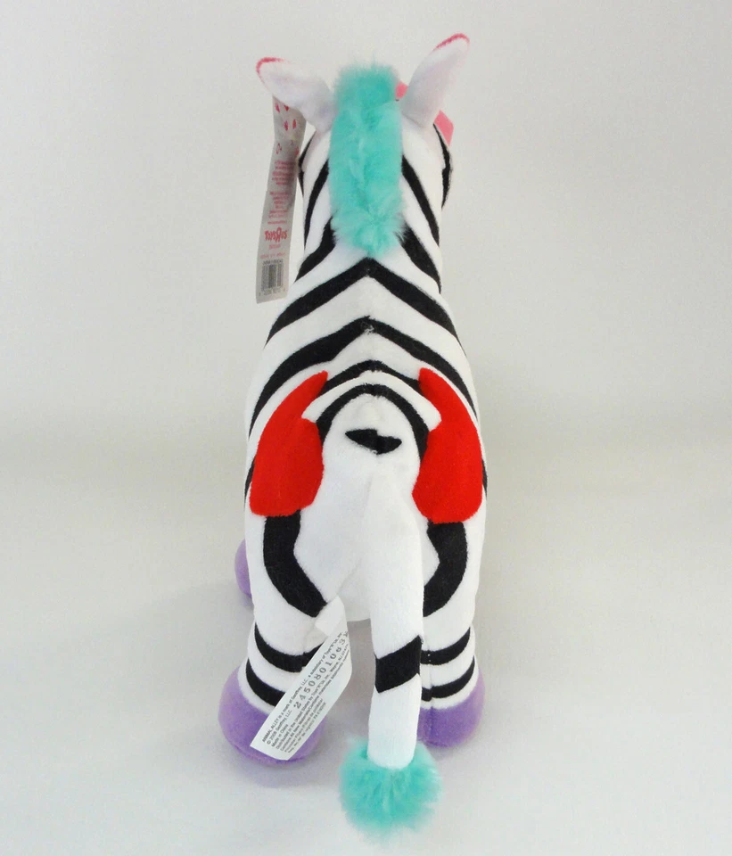Toys R Us Zebra Pelúcia Colorida Rosa Nariz Coração Vermelho 2008 11 Polegadas Beco Animal - Imagem 4 de 4