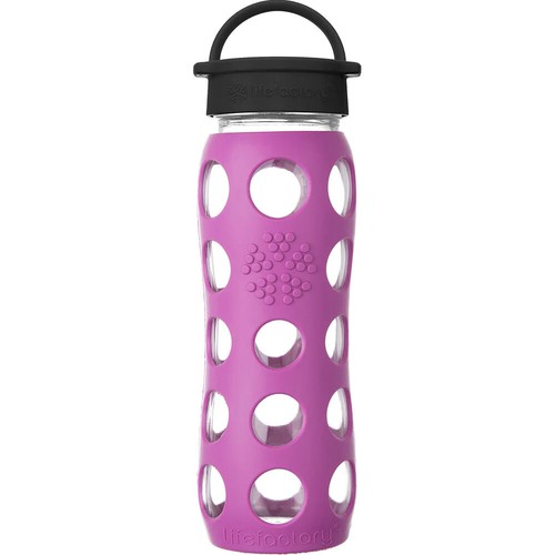 LifeFactory 22oz Glass Wide Mouth Bottle w/ Silicone Purple Sleeve + Classic Cap - Picture 3 of 3